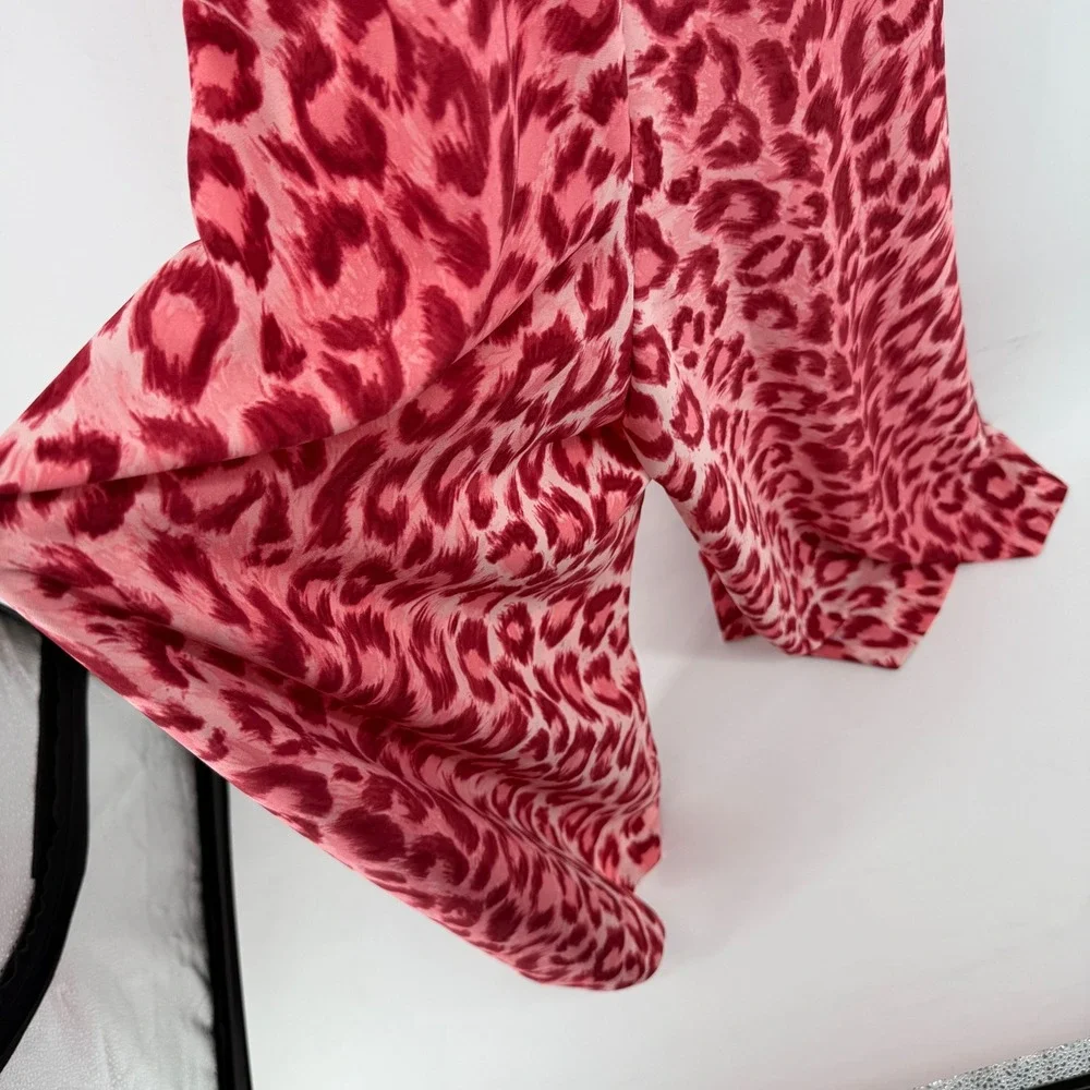 Kate Spade Pink Leopard Print V-Neck Tie Front Midi Dress XS Sleeveless NJMUA674